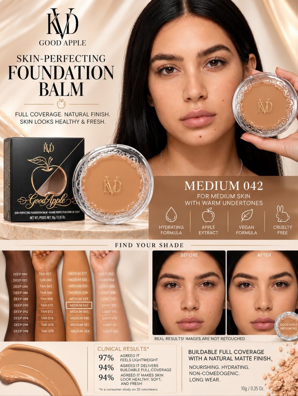 KVD Beauty Good Apple Skin-Perfecting Foundation Balm - Medium 042
